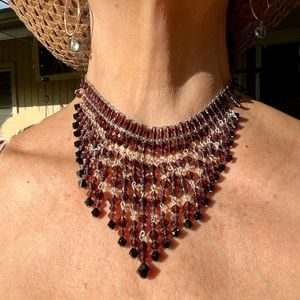 Garnet Bicone Crystal graduated choker and Silver.  Isn’t she lovely? 😍